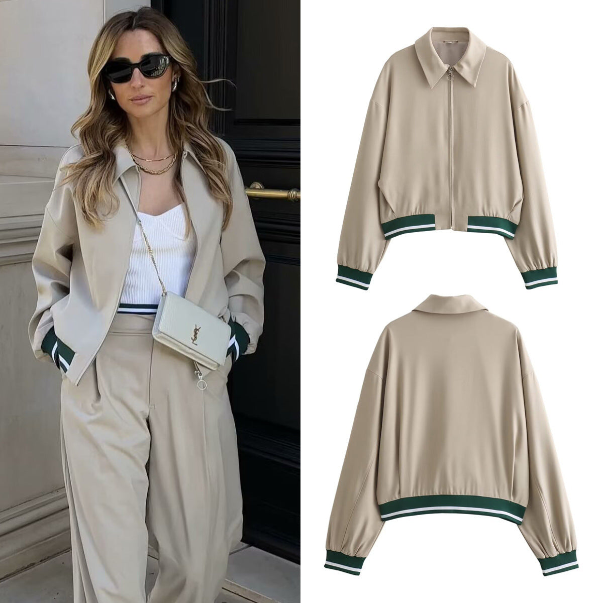 Gabriella | European and American fashion loose contrast color flight jacket