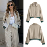 Gabriella | European and American fashion loose contrast color flight jacket