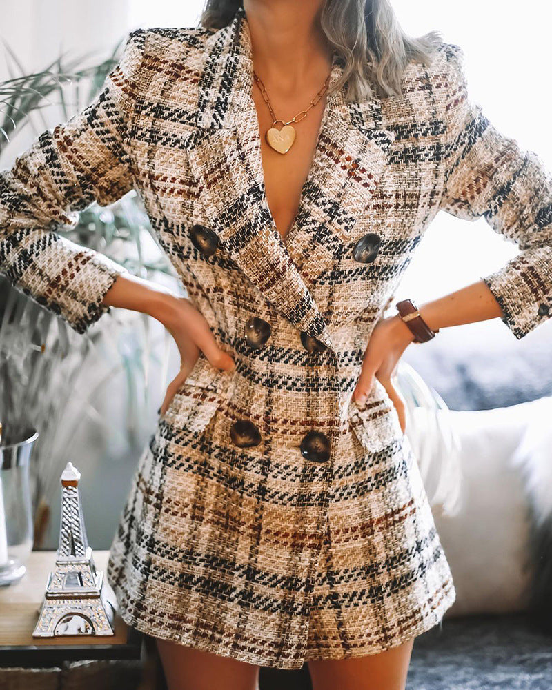 Adeline | European Style Double-Breasted Fashion Plaid Wool Coat