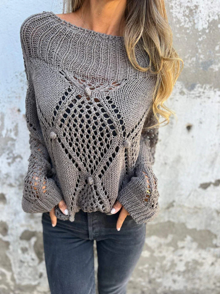 Piper | European And American Leisure Loose Hollow Out Sweater Round Neck Knitted Top