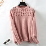 Caroline | Cross Border Hollow Sweater Pullover Solid Color Round Neck Clothing Top