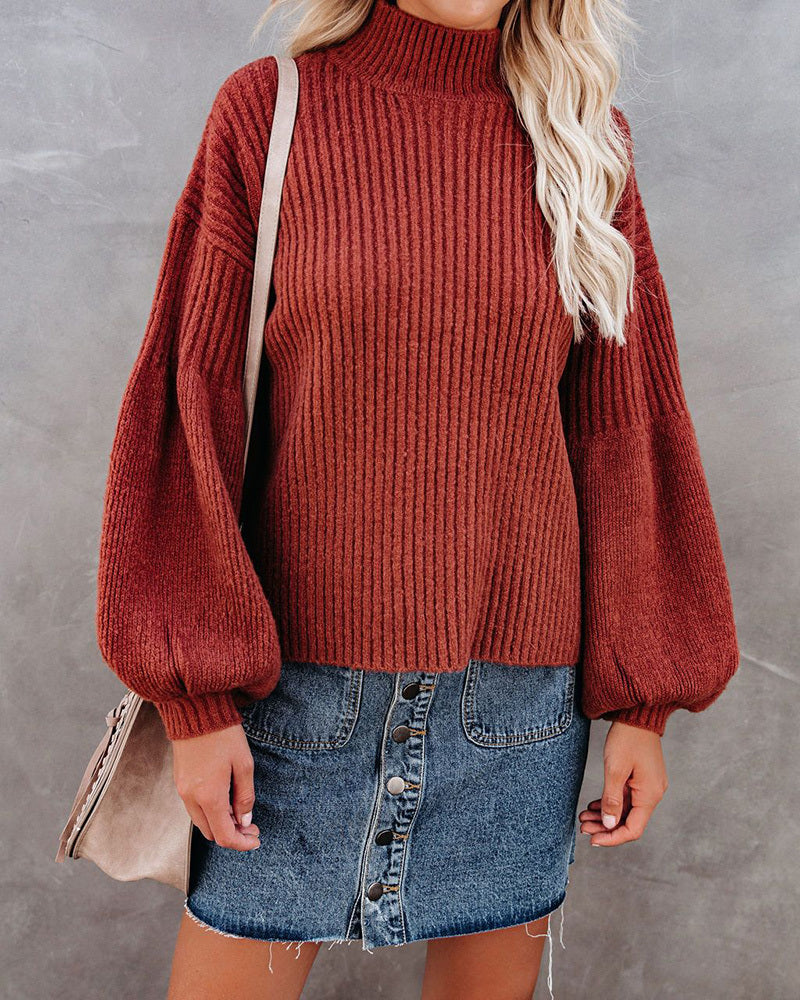 Roxane | Mid-high collar base solid color sweater