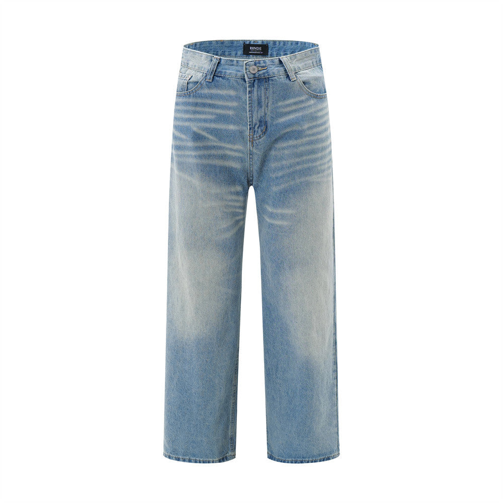 Matthew | American Retro Wash Gradient Spray Painting Denim Trousers Men