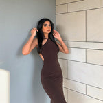 Zélie | Solid Color Halter Sleeveless Halterneck Dress Long Dress