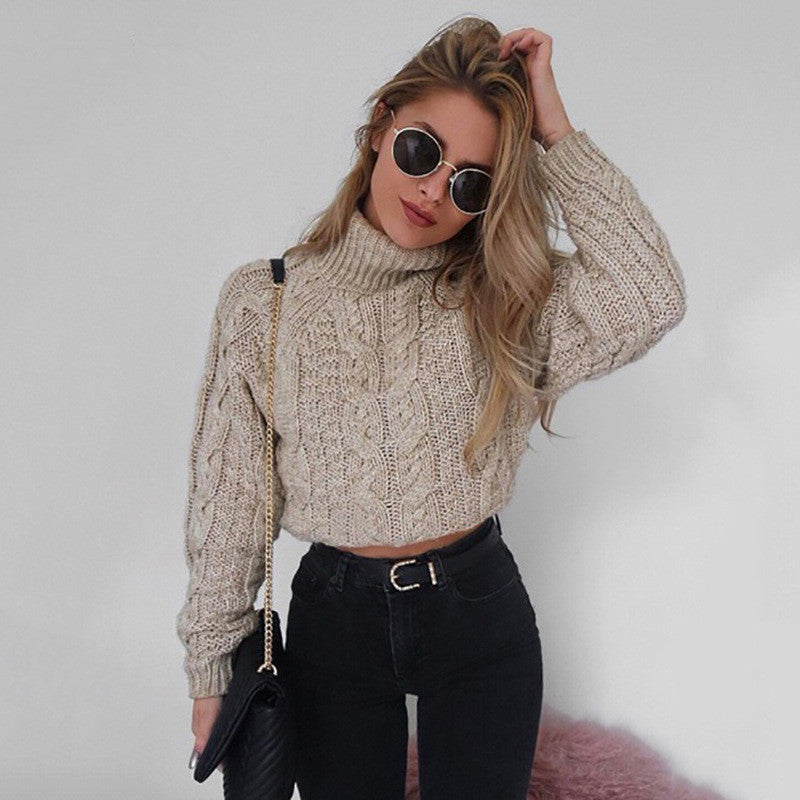 Carly | Short long sleeve high neck sexy twist knit sweater