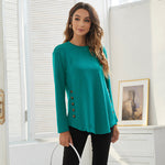 Élodie | Round Neck Women's Casual Simple Button Long-sleeved T-shirt