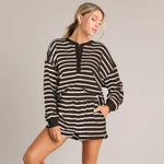 Lillian | Women's Long Sleeve Striped Collar Shorts Suit