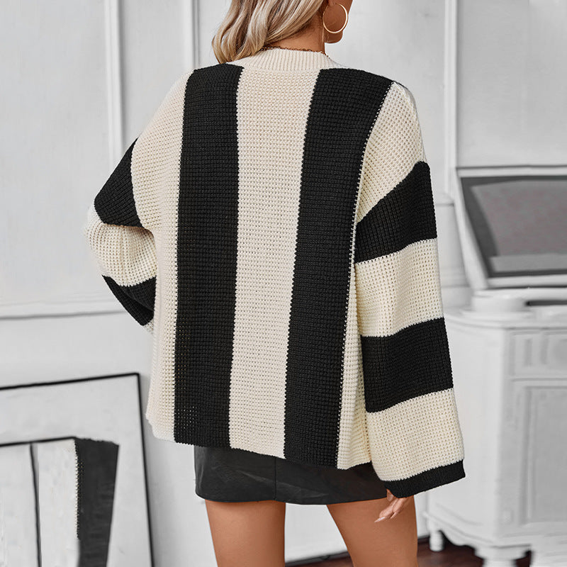 Bella | Contrast Color Striped Women's Sweater Cardigan Loose Sweater