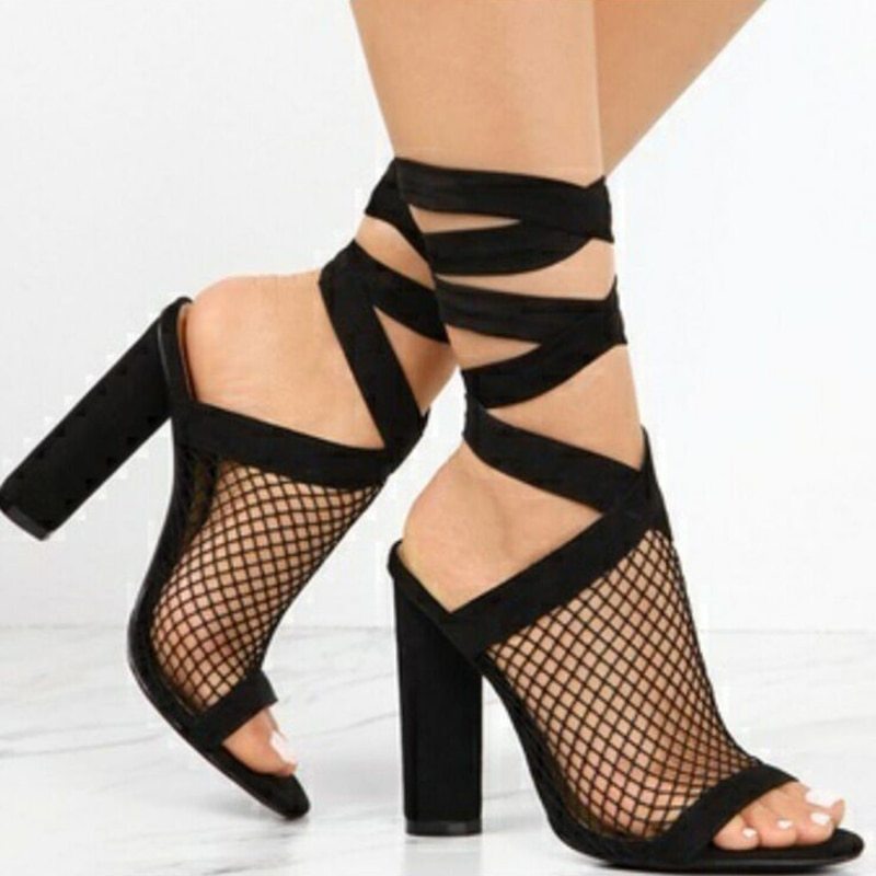 Chelsea | Women Sandals Bandage Flock Cross Strap Lace Up High Heels Sandal