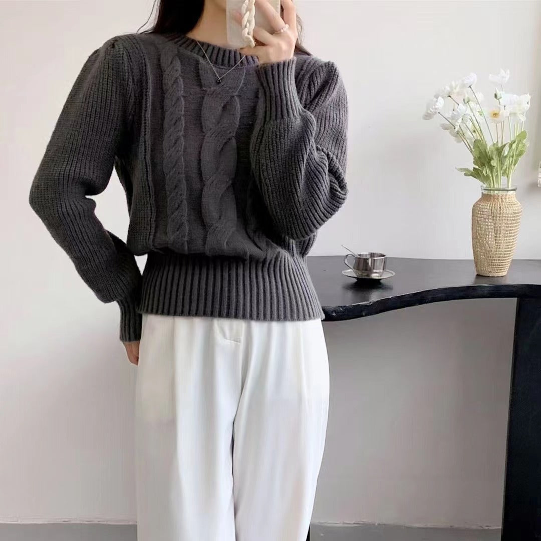 Sophie | European and American Style Round Neck Lantern Sleeve Knitted Pullover