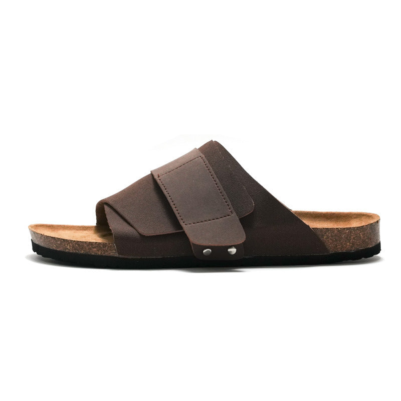 Leo | Couple Beach Wear Leather Surface Cork Sandals