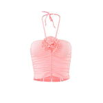 Clementine | Women's Fashion Lace-up Halter Three-dimensional Flower Pleated Navel Vest