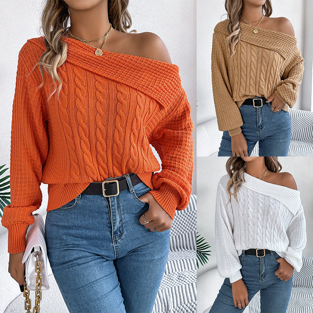 Alix | Lapel Off-the-shoulder Twist Long Sleeve Pullover