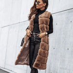 Olivia | Long Round Neck Fur Vest Jacket