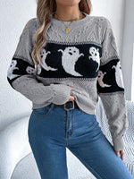 Noémie | Halloween Ghost Contrast Color Knitted Long-sleeved Pullover