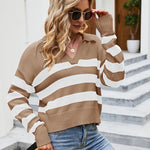 Addison | Cotton Knitted Top Women Loose Striped Contrast Color Pullover