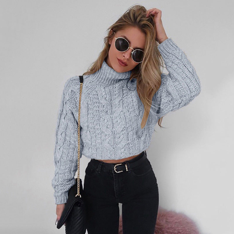 Carly | Short long sleeve high neck sexy twist knit sweater