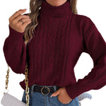 Maren | Loose High Collar Twist Long Sleeve Knitted Pullover Sweater