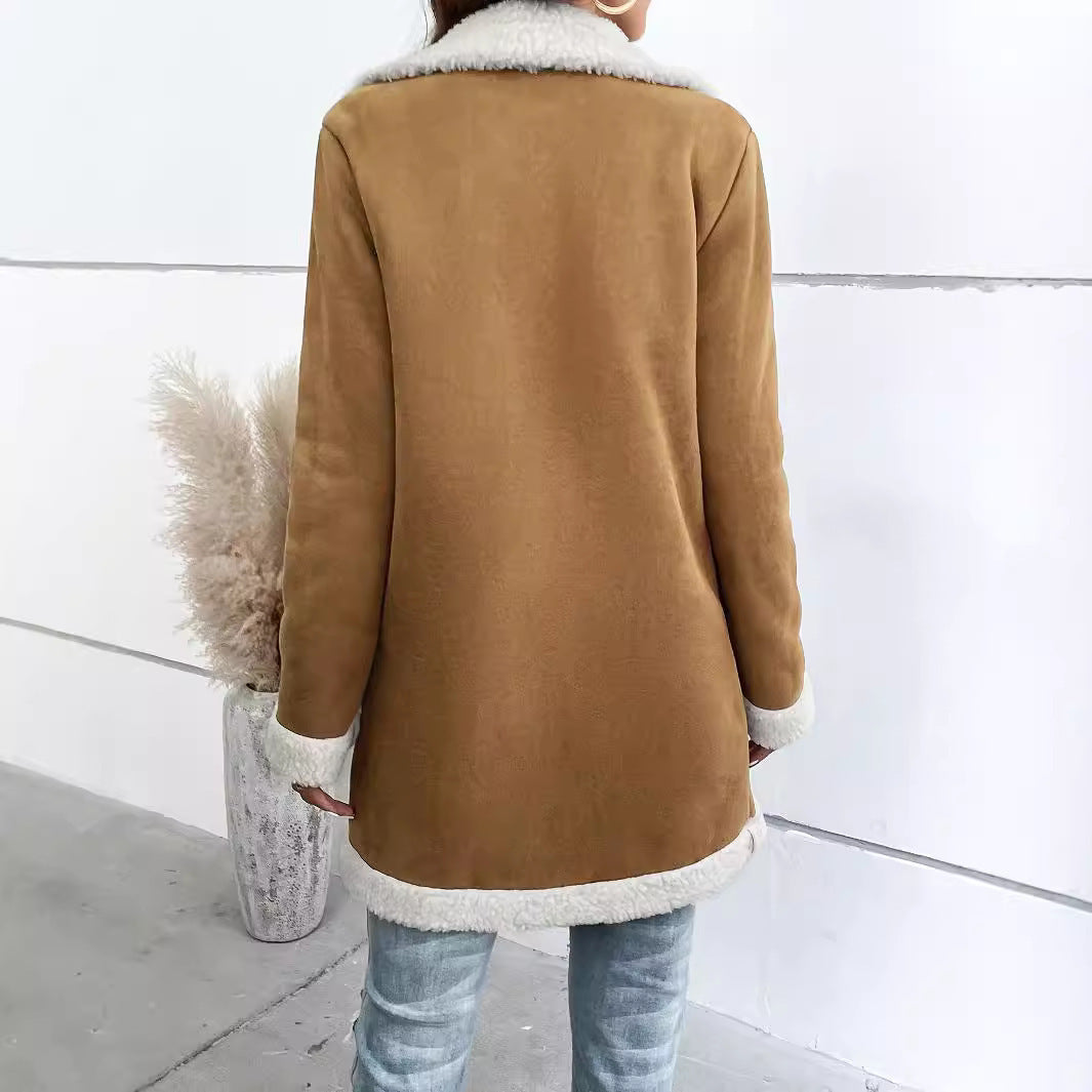 Sophia | Long-Sleeved Lapel Deerskin Velvet Woolen Coat