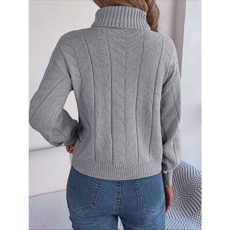 Maren | Loose High Collar Twist Long Sleeve Knitted Pullover Sweater