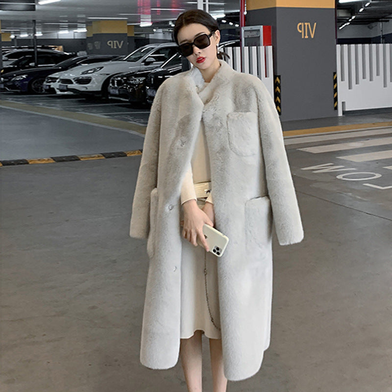 Naomi | Winter Fashion Mid-length Thick Lamb Fur Coat