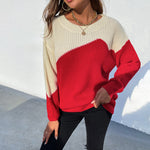 Léonie | Round Neck Contrast Stitching Pullover Sweater