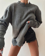 Maisie | Loose Pullover Top Women's Hand Frayed Round Neck Sweater