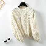 Natalie | Autumn And Winter Loose Round Neck Twist Puff Sleeve Knitted Sweater For Women