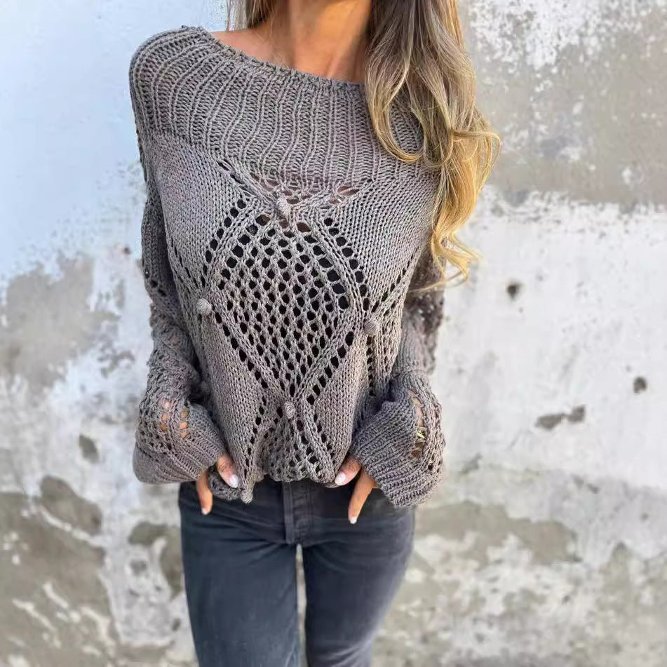 Piper | European And American Leisure Loose Hollow Out Sweater Round Neck Knitted Top