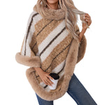 Hazel | Cape Fur Collar Striped Knitted Shawl Sweater For Women