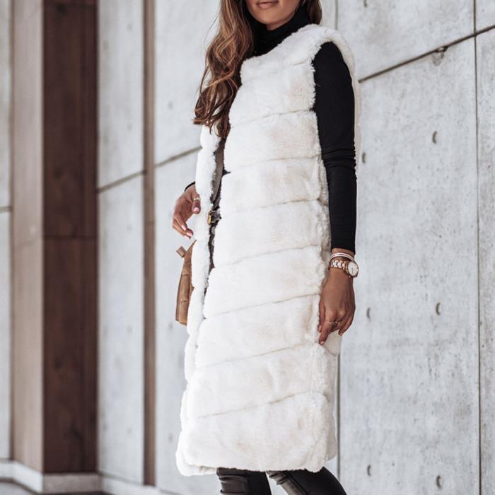 Olivia | Long Round Neck Fur Vest Jacket