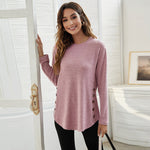 Élodie | Round Neck Women's Casual Simple Button Long-sleeved T-shirt