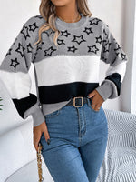 Zoe | Casual Multicolor Star Hollow Lantern Sleeve Pullover Sweater