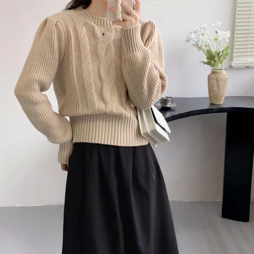 Sophie | European and American Style Round Neck Lantern Sleeve Knitted Pullover