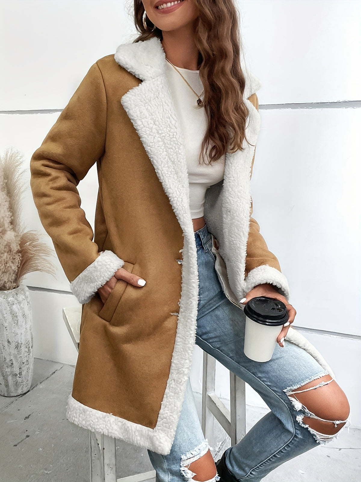 Sophia | Long-Sleeved Lapel Deerskin Velvet Woolen Coat