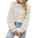 Natalie | Autumn And Winter Loose Round Neck Twist Puff Sleeve Knitted Sweater For Women