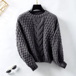 Natalie | Autumn And Winter Loose Round Neck Twist Puff Sleeve Knitted Sweater For Women