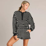 Lillian | Women's Long Sleeve Striped Collar Shorts Suit