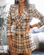 Adeline | European Style Double-Breasted Fashion Plaid Wool Coat