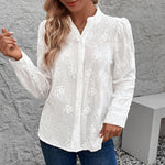 Clémence | Long-sleeved Shirt Commuter Hollow Lace Jacquard Shirt