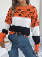 Zoe | Casual Multicolor Star Hollow Lantern Sleeve Pullover Sweater