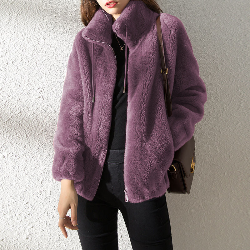 Elena | Double Faced Fleece Warm High Neck Sweater Women Cardigan