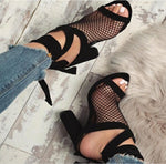 Chelsea | Women Sandals Bandage Flock Cross Strap Lace Up High Heels Sandal