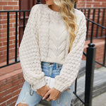 Natalie | Autumn And Winter Loose Round Neck Twist Puff Sleeve Knitted Sweater For Women