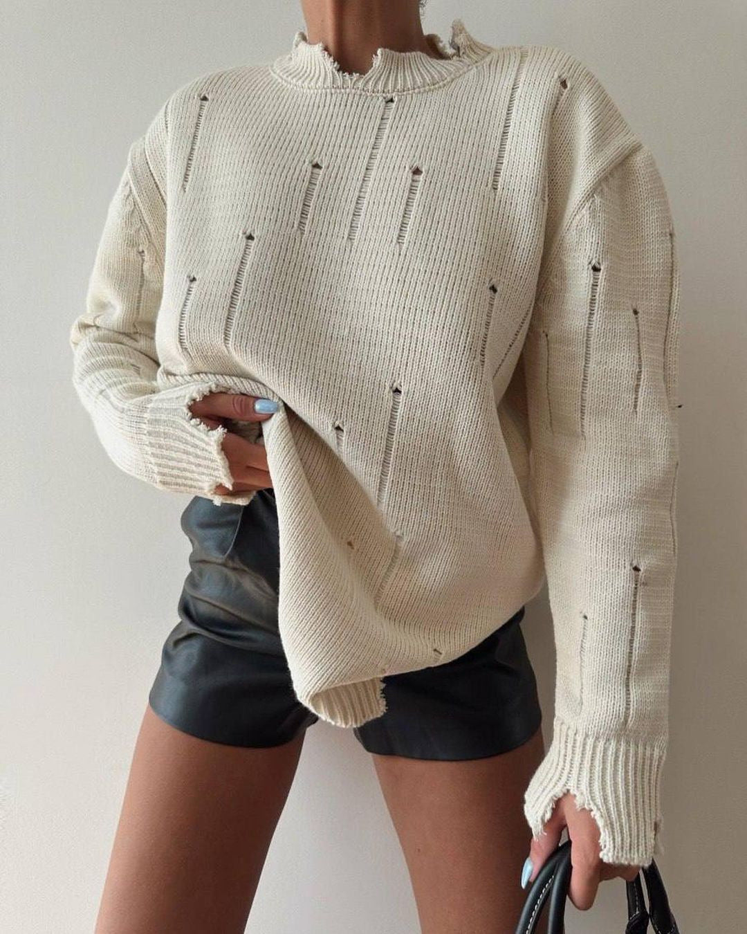 Maisie | Loose Pullover Top Women's Hand Frayed Round Neck Sweater