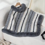 Hazel | Cape Fur Collar Striped Knitted Shawl Sweater For Women