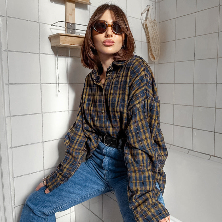 Stella | Autumn American Brown Plaid Shirt Women's