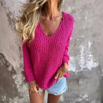 Lucy | Autumn And Winter New Coarse Flower Knitted V-neck Laid-back Long Sleeve Sweater