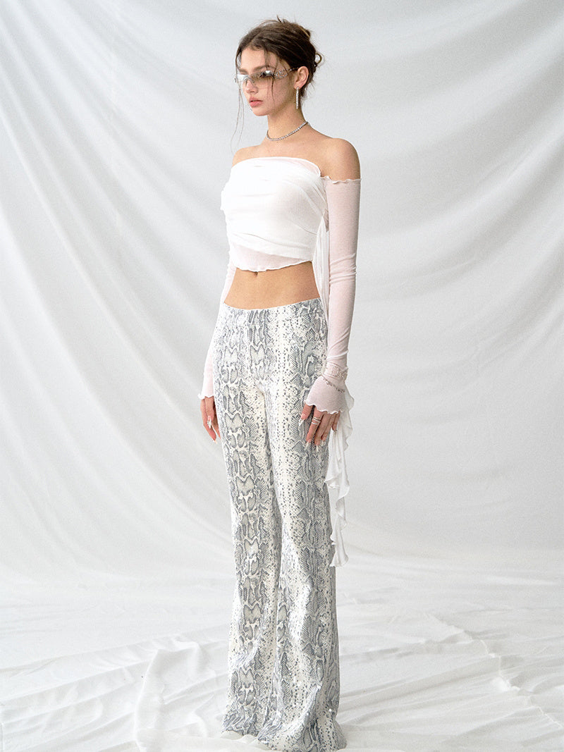 Kinsley | Low Rise Snake Print Sequin Slim Fit Flared Pants