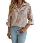 Lara | Loose Temperament Button Cardigan Striped Long Sleeve Shirt